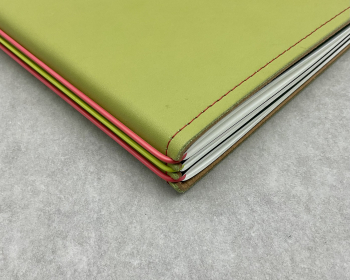 A5 3er Notizbuch glattes Leder apfelgrün, ElastiXs grün/rot, Notizenmix