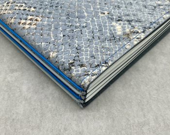 A5 4er cuir gaufrage serpent gris/bleu, ElastiXs gris et bleu, carnet mix