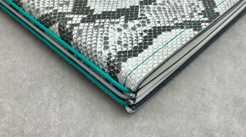 A6 3er cuir gaufré serpent, noir/blanc, ElastiXs turquoise et gris, mix