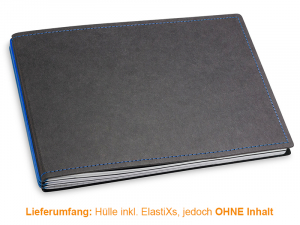 A5+ Panorama Couverture pour 3 carnets, Texon noir/bleu, ElastiXs inclus (L210)
