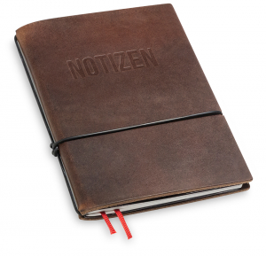 "NOTIZEN" A6 1er cuir foulonné avec 1 carnet de notes, brun foncé (L60)