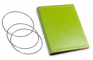 A7 Couverture pour 2 carnets, cuir lisse vert, ElastiXs inclus (L80)