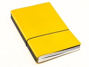 A5 3er Notizbuch Leder glatt gelb, Notizenmix