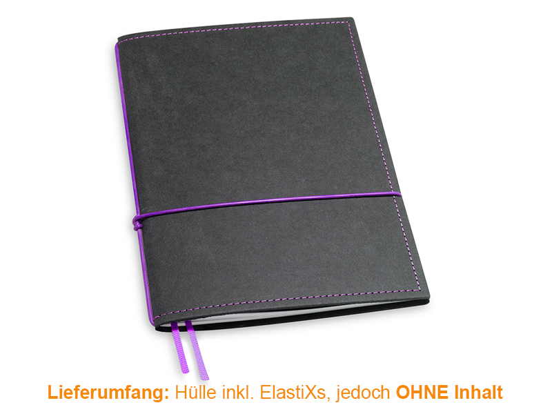 A5 Cover for 1 inlay, Texon black/purple incl. ElastiXs (L210)