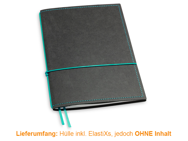 A5 Cover for 1 inlay, Texon black/turquoise incl. ElastiXs (L210)