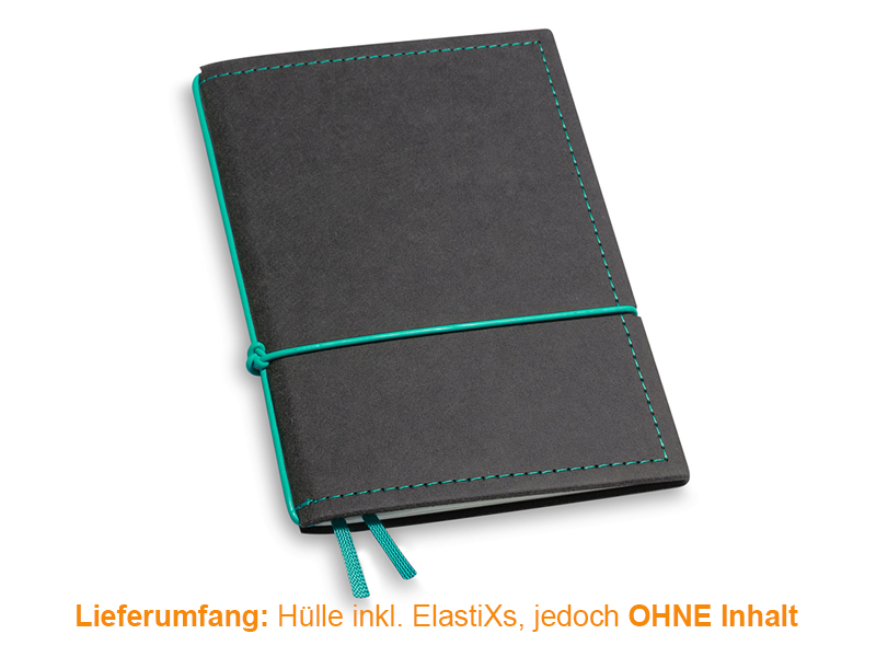 A6 Cover for 1 inlay, Texon black/turquoise incl. ElastiXs (L210)