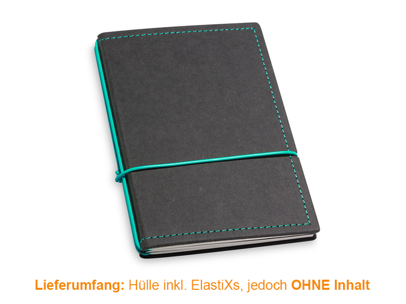 A6 Cover for 2 inlays, Texon black/turquoise incl. ElastiXs (L210)
