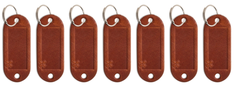 Portes-clés étiquette cuir brandy, 7 unités/paquet