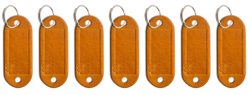 Portes-clés étiquette cuir cognac, 7 unités/paquet