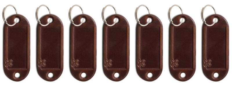 Portes-clés étiquette cuir brun foncé, 7 unités/paquet