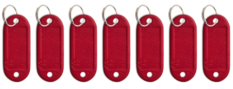 Portes-clés étiquette cuir rouge, 7 unités/paquet