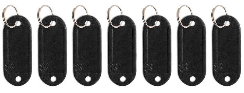 Portes-clés étiquette cuir noir, 7 unités/paquet
