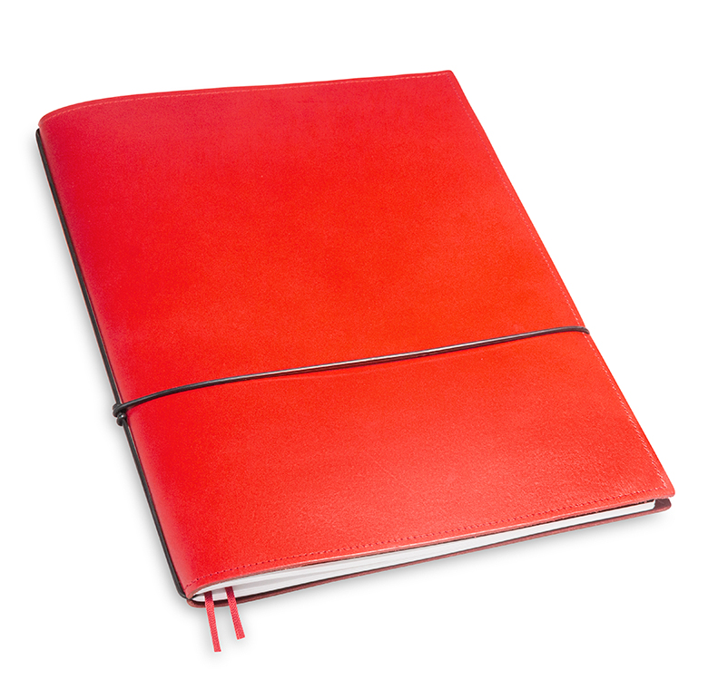 A4+ 1er cuir lisse rouge avec un carnet de notes et une double pochette  (L90)