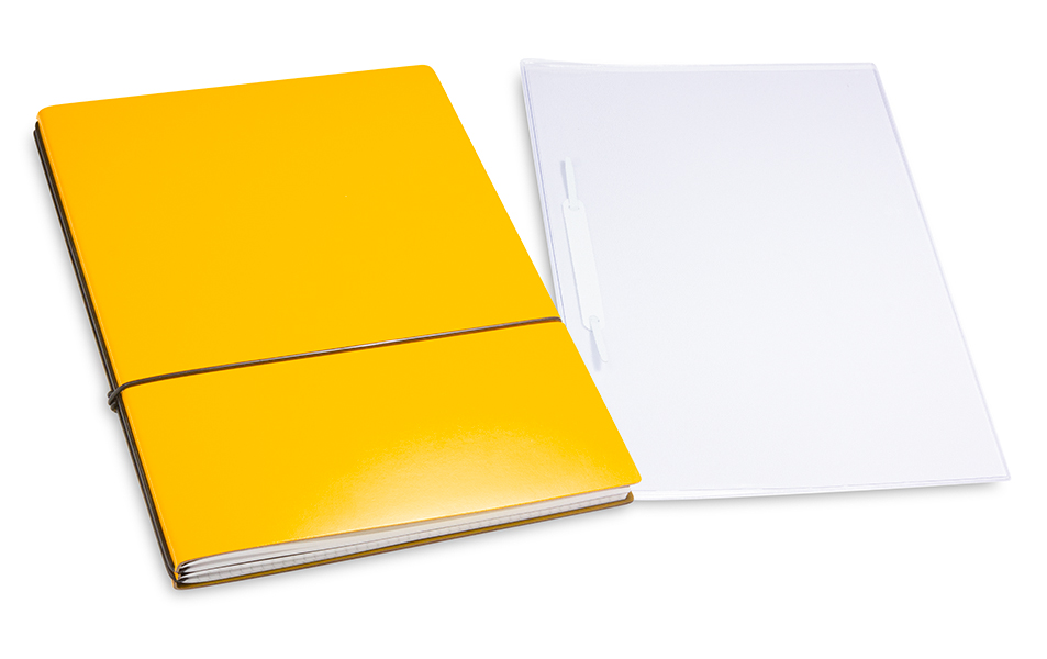 A4+ 2er Projektmappe Lefa beschichtet gelb mit 2 x Notizen, Doppeltasche und Schnellhefter