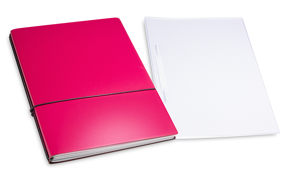 A4+ 2er cahier de projet Lefa magenta avec deux carnets de notes, une double pochette et un relieur à lamelles (L260)