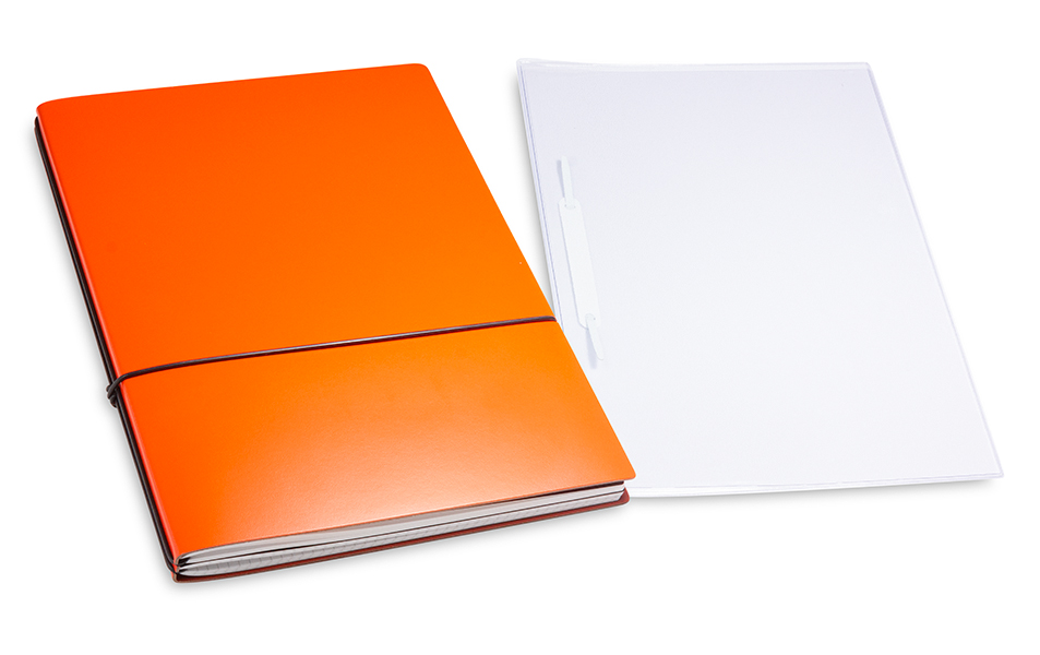 A4+ 2er Projektmappe Lefa beschichtet orange mit 2 x Notizen, Doppeltasche und Schnellhefter