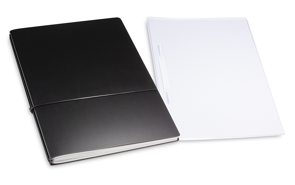 A4+ 2er cahier de projet Lefa noir avec deux carnets de notes, une double pochette et un relieur à lamelles (L170)