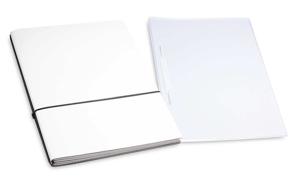 A4+ 2er cahier de projet Lefa blanc avec deux carnets de notes, une double pochette et un relieur à lamelles (L150)