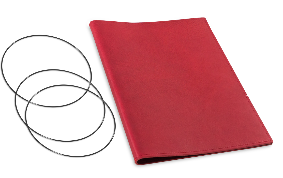A4+ Couverture pour 2 carnets, cuir nature rouge, ElastiXs inclus (L20)