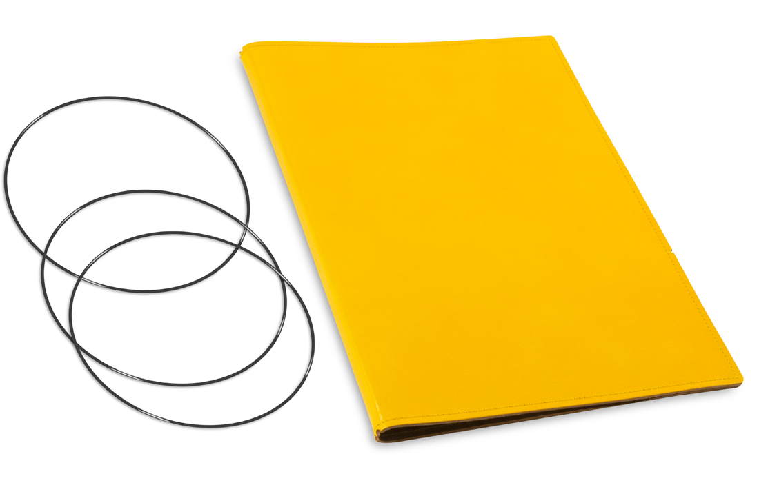 A4+ Couverture pour 2 carnets, cuir lisse jaune, ElastiXs inclus (L70)
