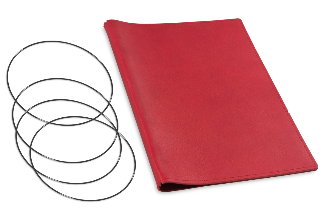A4+ Couverture pour trois carnets, cuir nature rouge, ElastiXs inclus (L20)