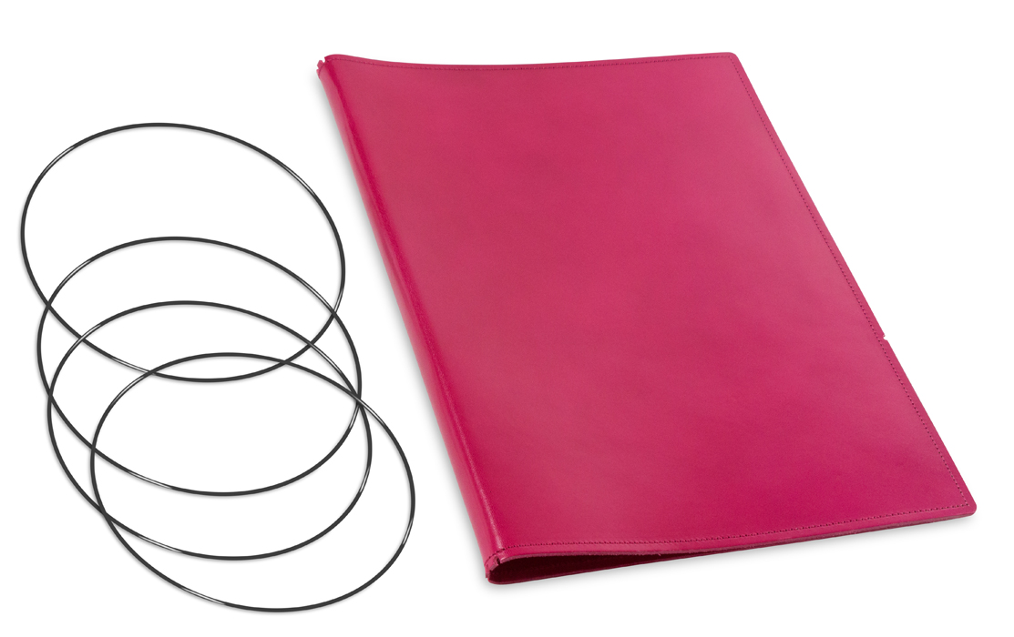 A4+ Cover for 3 inlays, leather nature magenta incl. ElastiXs (L120)