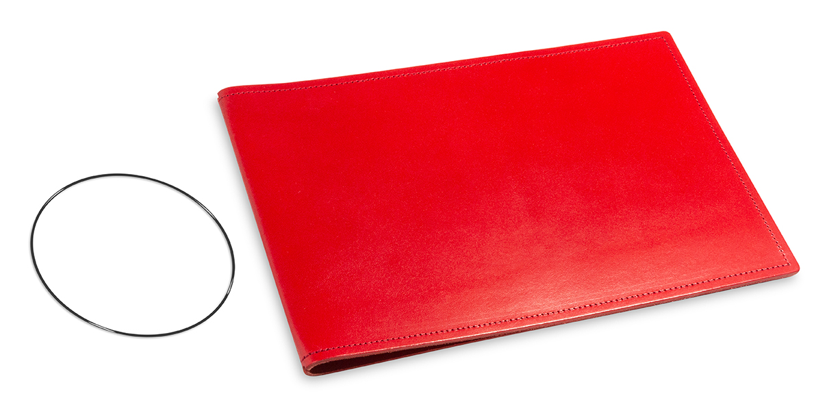 A5+ Landscape Cover for 1 inlay, leather smooth red incl. ElastiXs (L90)