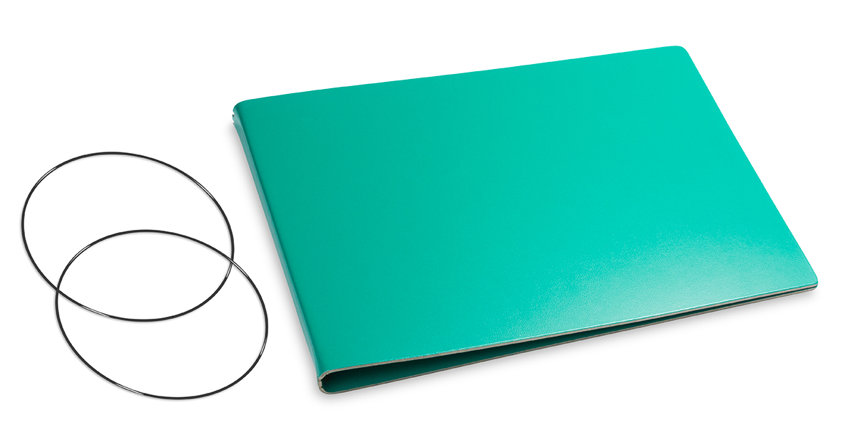 A5+ Panorama Couverture pour 2 carnets, Lefa vert turquoise, ElastiXs inclus (L280)
