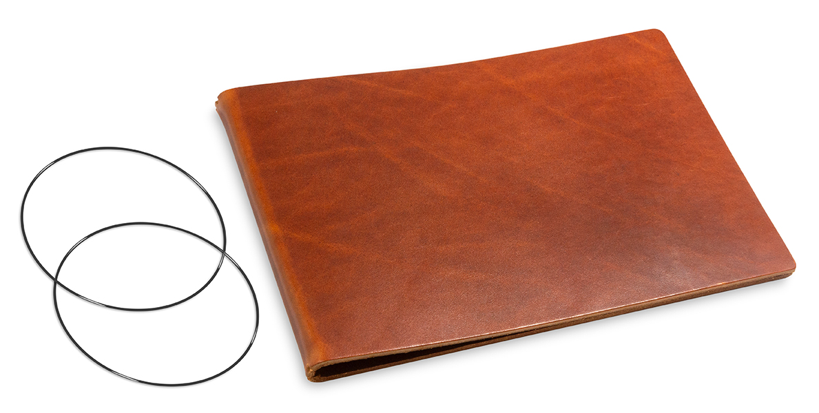 A5+ Landscape Cover for 2 inlays, leather nature brandy incl. ElastiXs (L50)