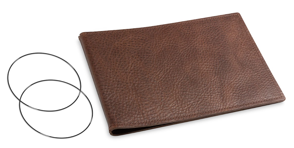 A5+ Landscape Cover for 2 inlays, leather nature chestnut incl. ElastiXs (L30)