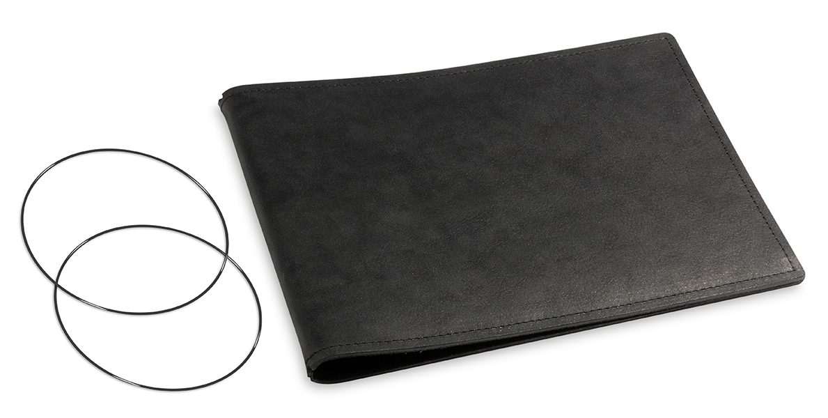 A5+ Panorama Couverture pour 2 carnets, cuir foulonné noir, ElastiXs inclus (L40)