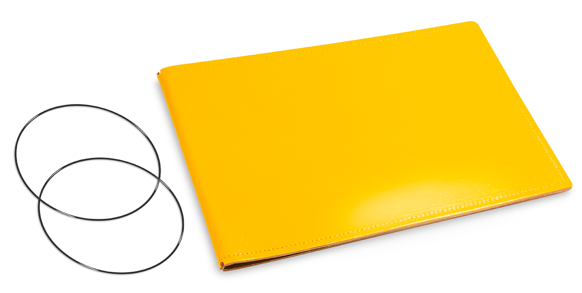 A5+ Panorama Couverture pour 2 carnets, cuir lisse jaune, ElastiXs inclus (L70)