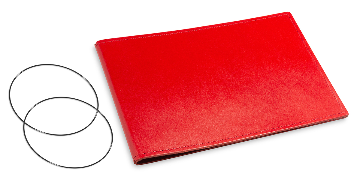 A5+ Landscape Cover for 2 inlays, leather smooth red incl. ElastiXs (L90)