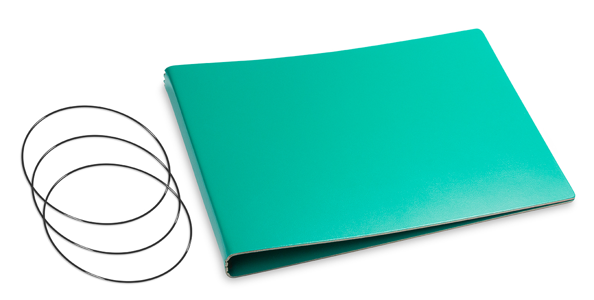 A5+ Panorama Couverture pour 3 carnets, Lefa vert turquoise, ElastiXs inclus (L280)