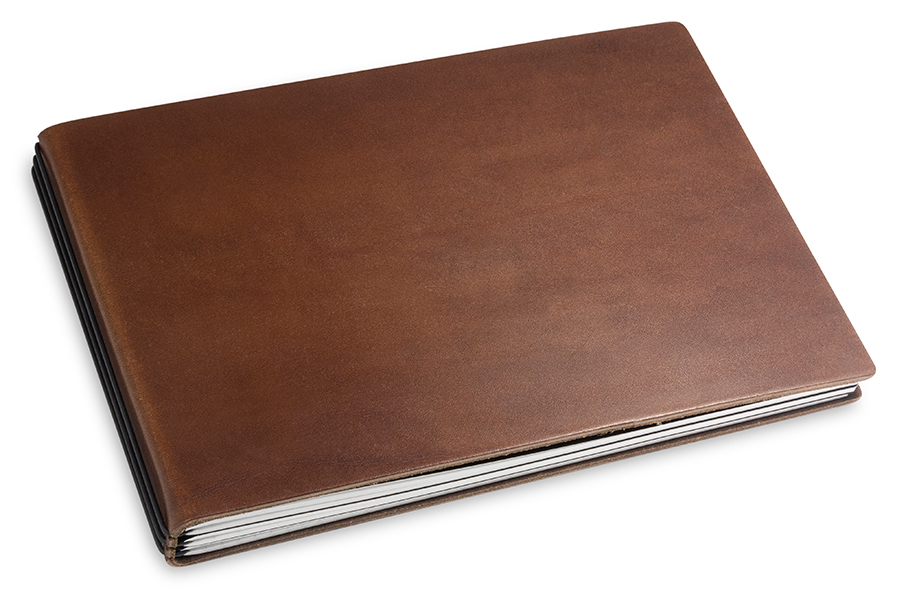 A5+ Landscape 3er notebook with weekly calendar 2024 leather nature dark brown, 3 inlays (L60)