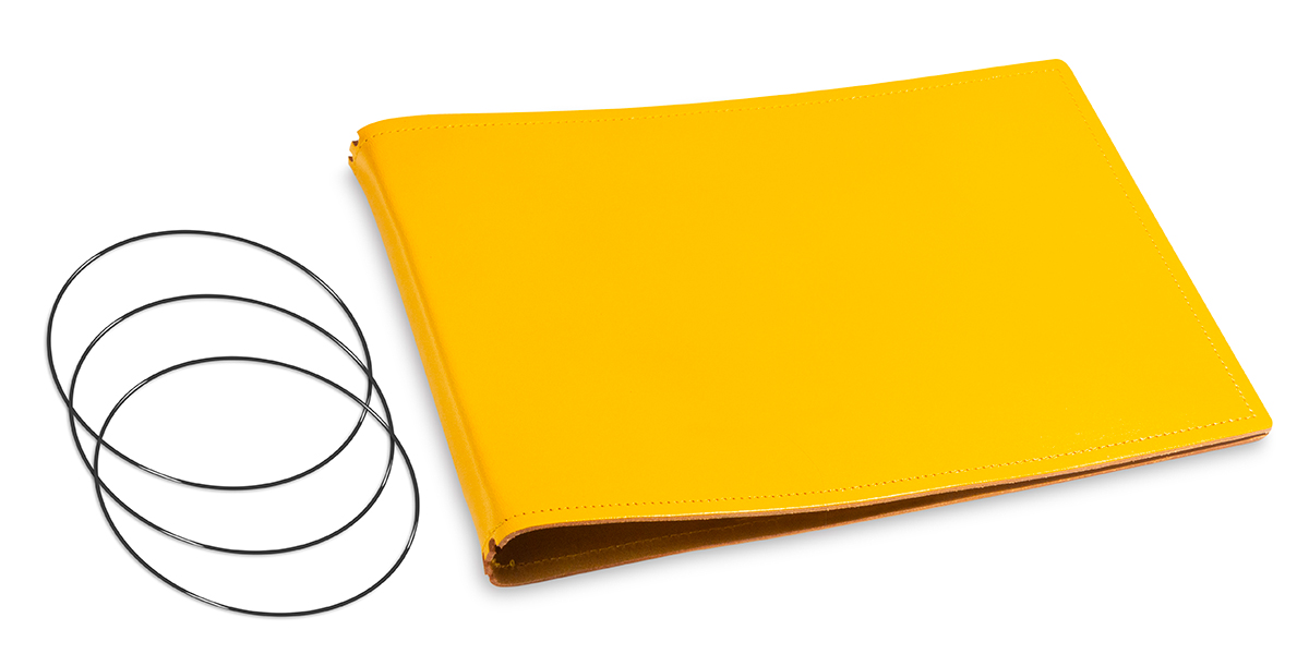 A5+ Panorama Couverture pour 3 carnets, cuir lisse jaune, ElastiXs inclus (L70)
