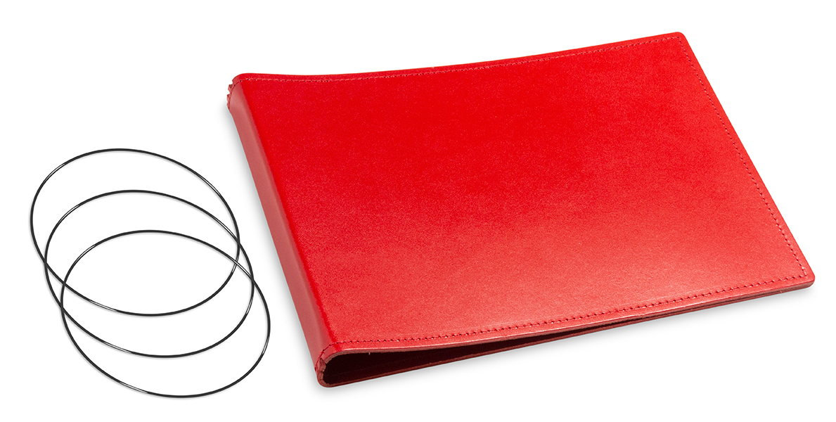 A5+ Landscape Cover for 3 inlays, leather smooth red incl. ElastiXs (L90)
