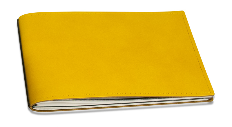 A5+ Quer 2er Leder glatt gelb mit Notizenmix