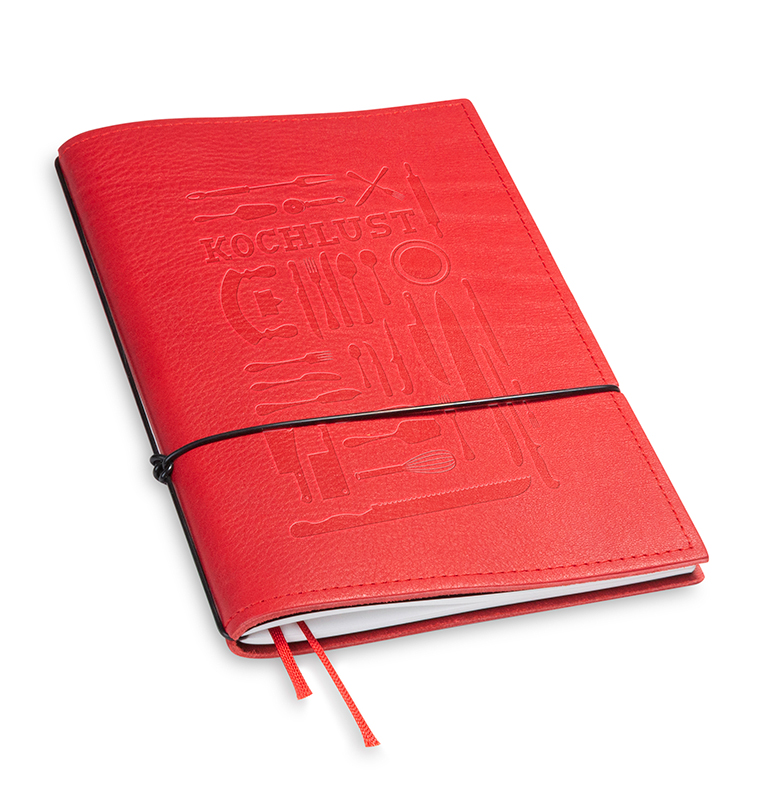 A5 1er cookbook leather nature red, 1 inlay (L20)