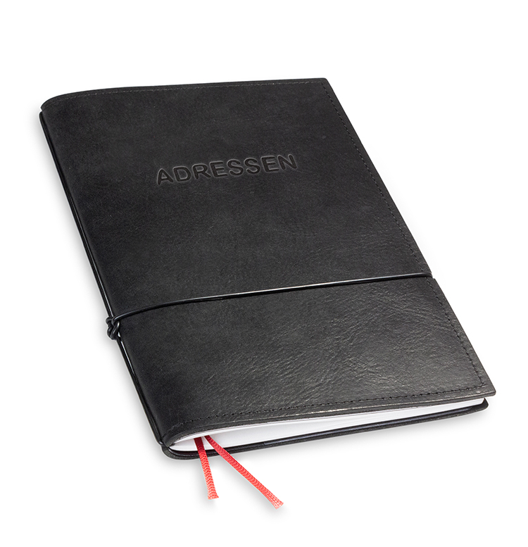 A5 1er adressbook nature leather black, 1 inlay (L40)