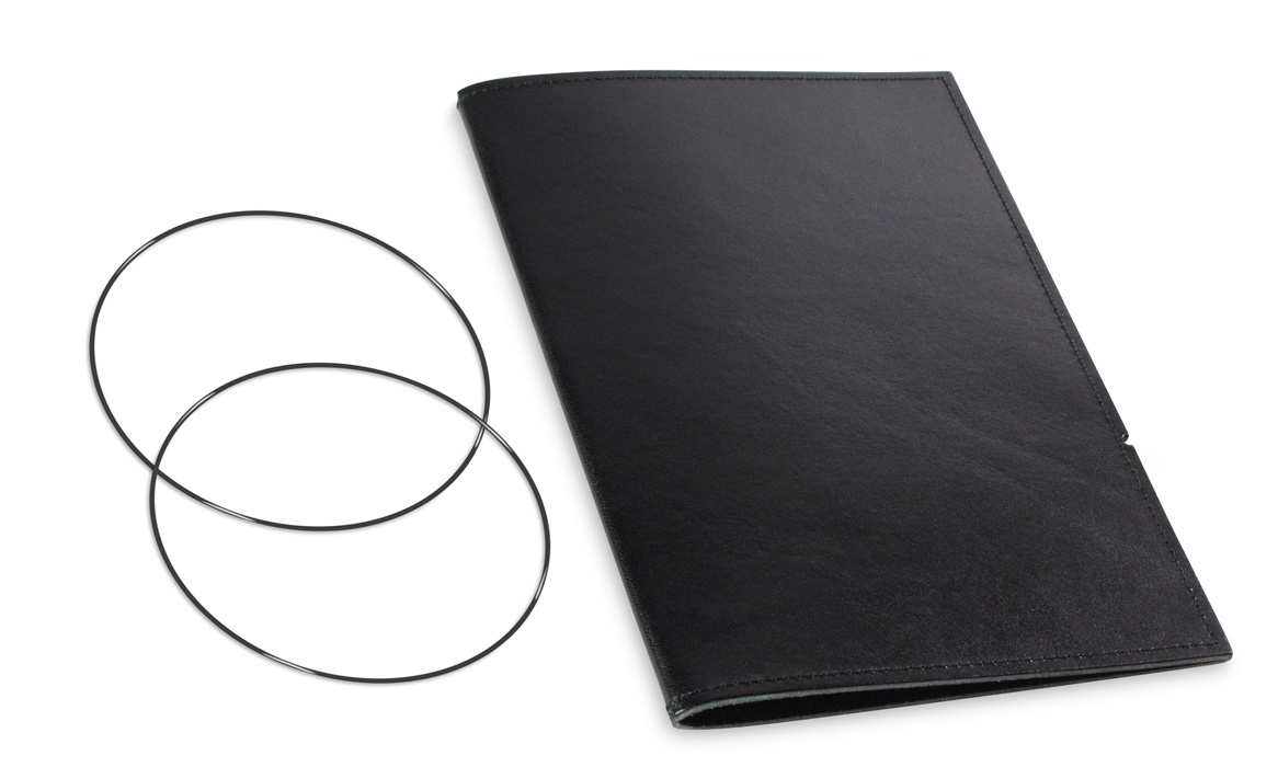 A5 Cover for 1 inlay, leather smooth black incl. ElastiXs (L140)