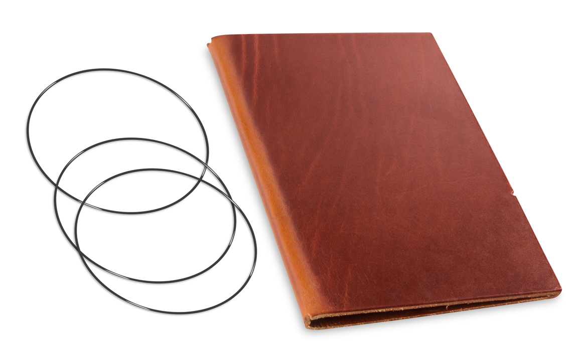 A5 Cover for 2 inlays, leather nature brandy incl. ElastiXs (L50)