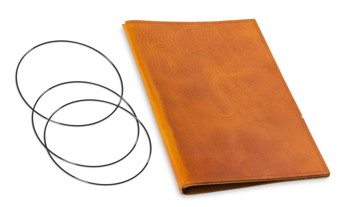 A5 Cover for 2 inlays, leather nature cognac incl. ElastiXs (L10)