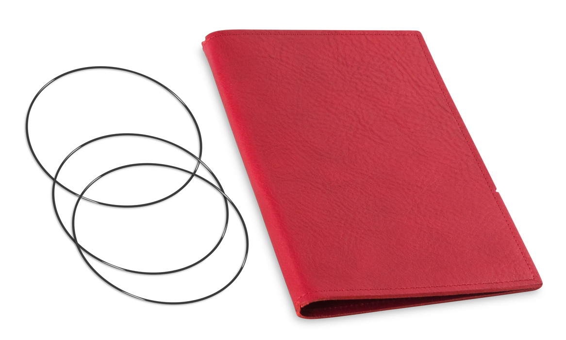 A5 Cover for 2 inlays, leather nature red incl. ElastiXs (L20)