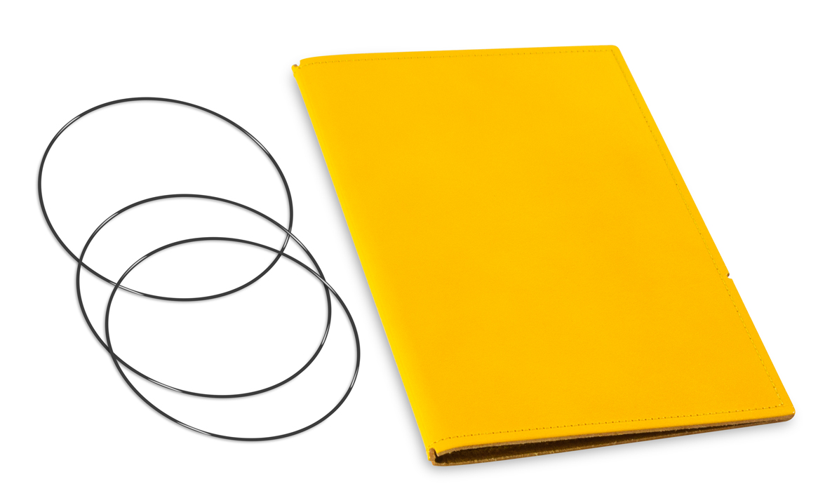 A5 Cover for 2 inlays, leather smooth yellow incl. ElastiXs (L70)