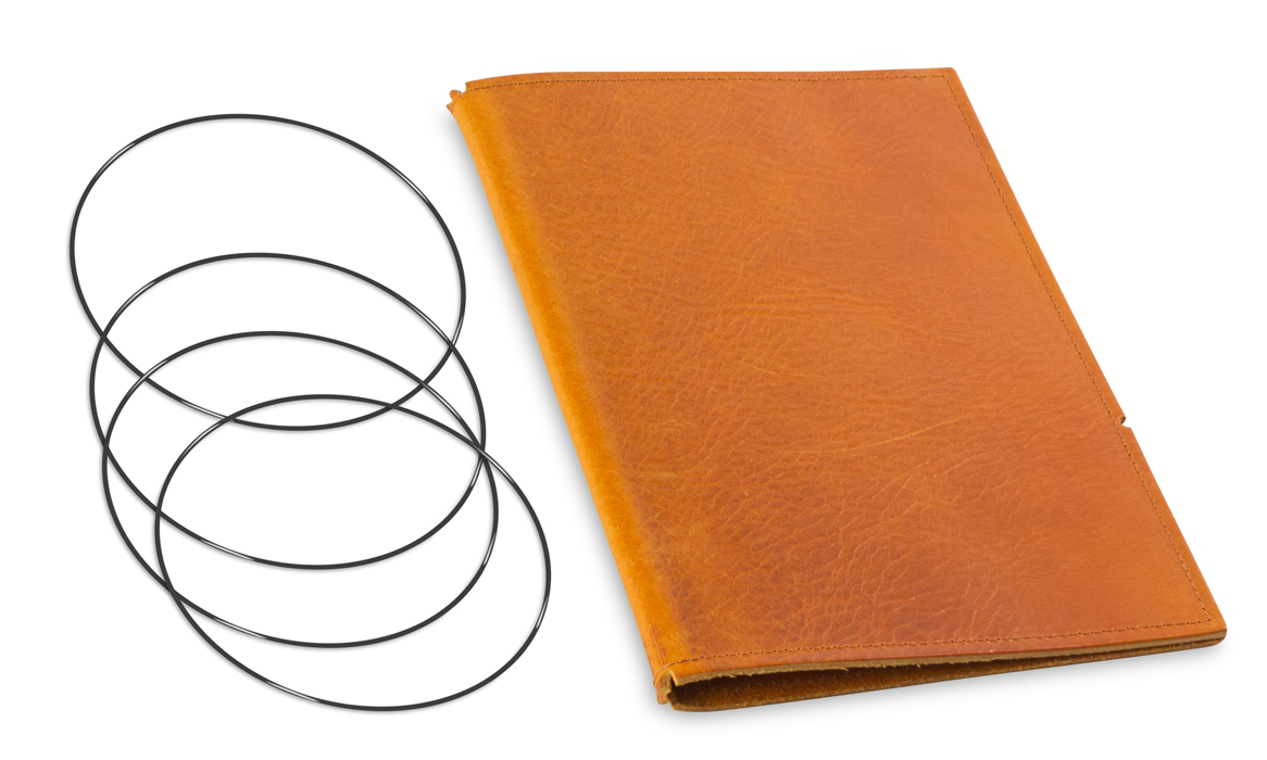 A5 Cover for 3 inlays, leather nature cognac incl. ElastiXs (L10)