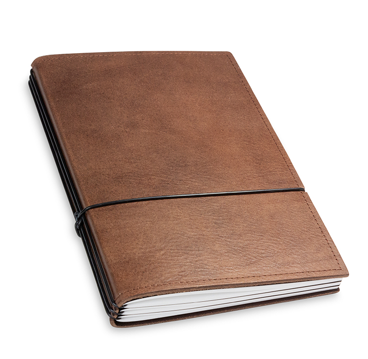 A5 3er notebook nature leather chestnut, 3 inlays (L30)