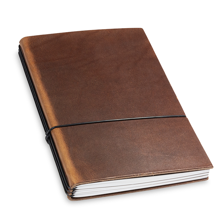 A5 3er notebook nature leather dark brown, 3 inlays (L60)