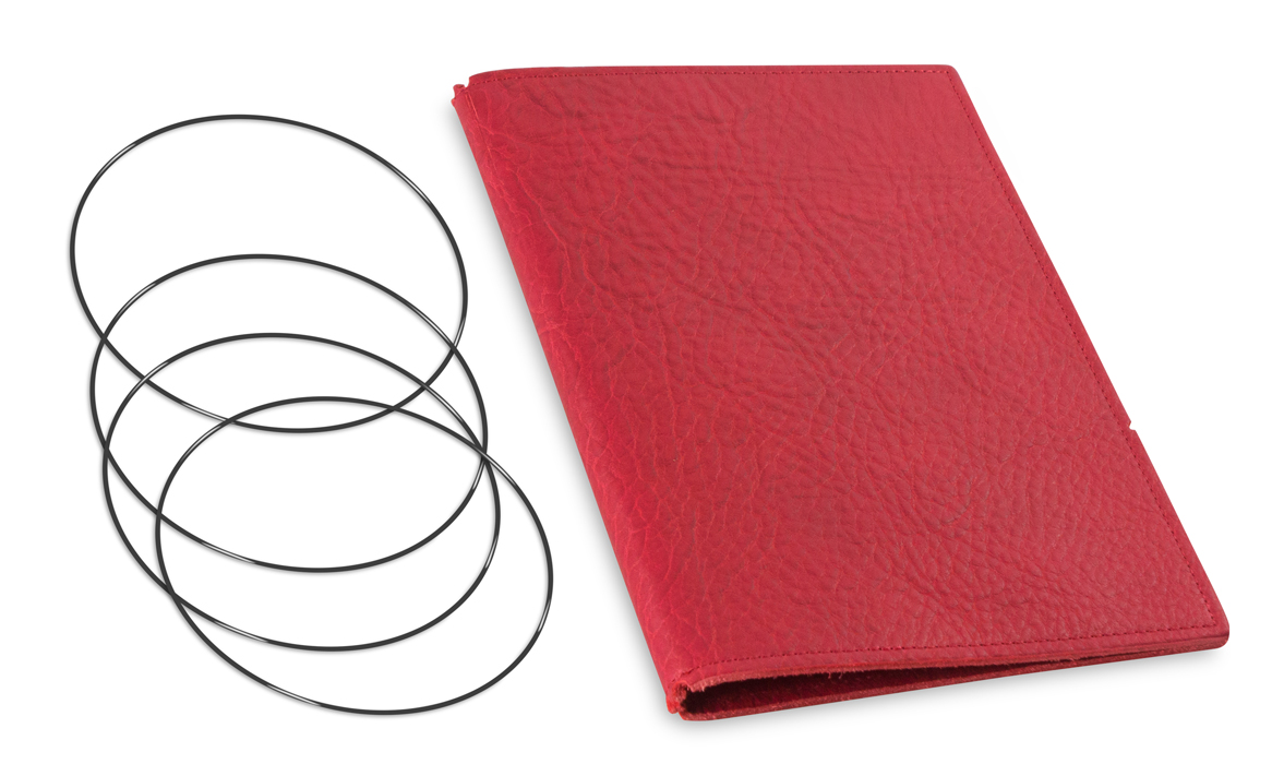 A5 Couverture pour 3 carnets, cuir nature rouge, ElastiXs inclus (L20)