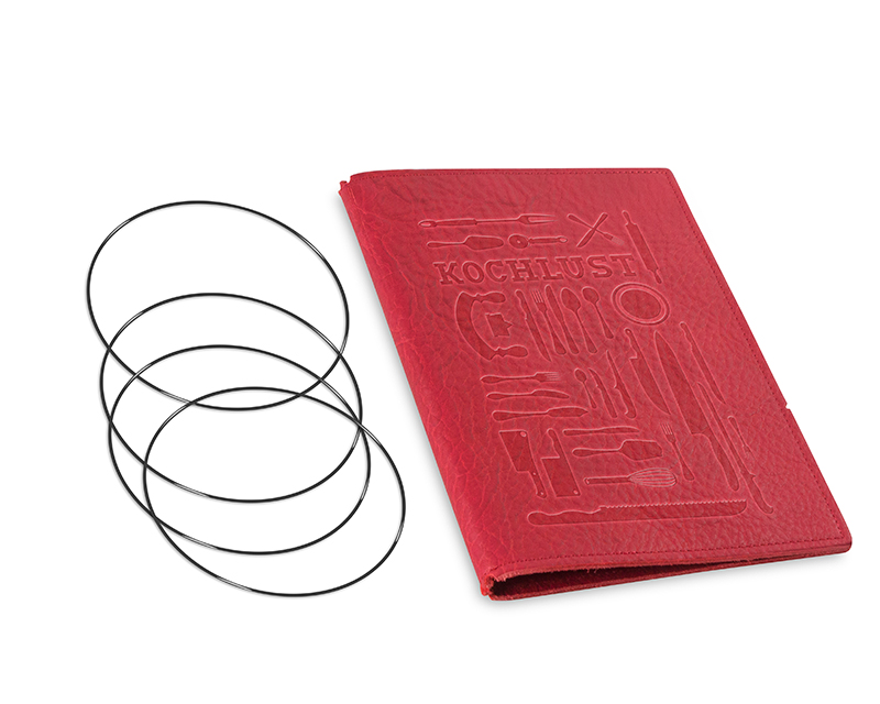 A5 3er couverture carnet de recettes cuir foulonné rouge pour 3 carnets de notes (L20)